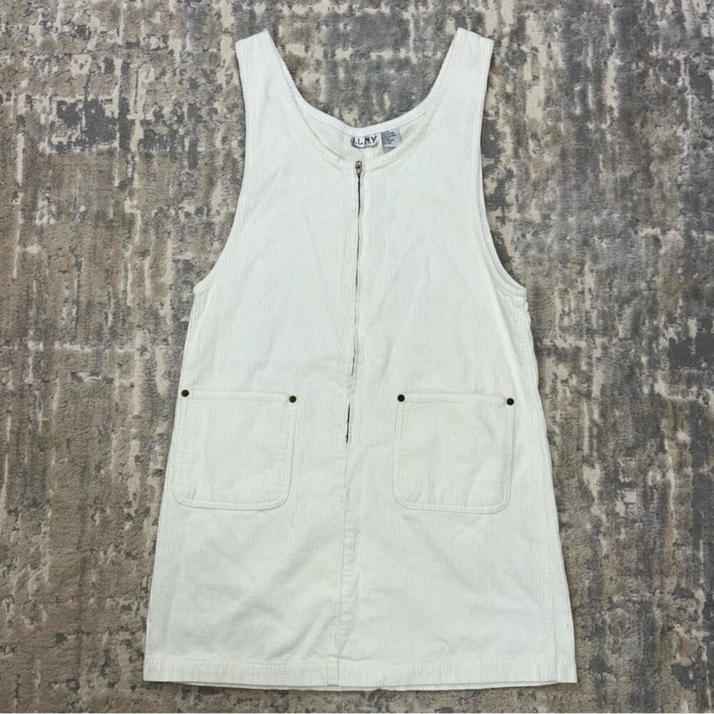 Vintage J.L.N.Y. White Corduroy Jumper Dress Medium 1990s